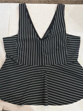 Forever 21 Plus Black Top with White Pinstripes
